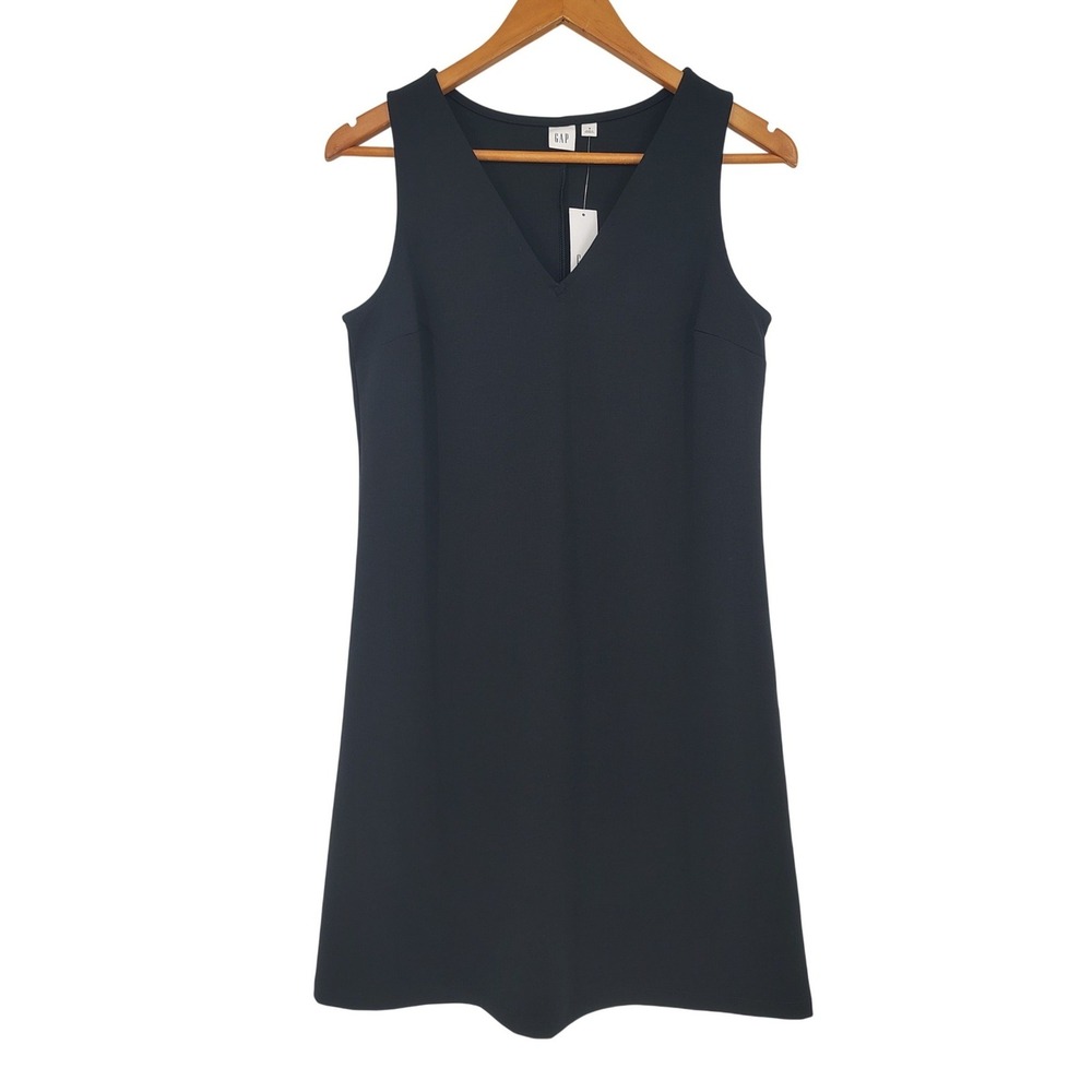 Gap Classic Black Shift Dress V-Neck Ponte Mini Mod Minimalist Women Small